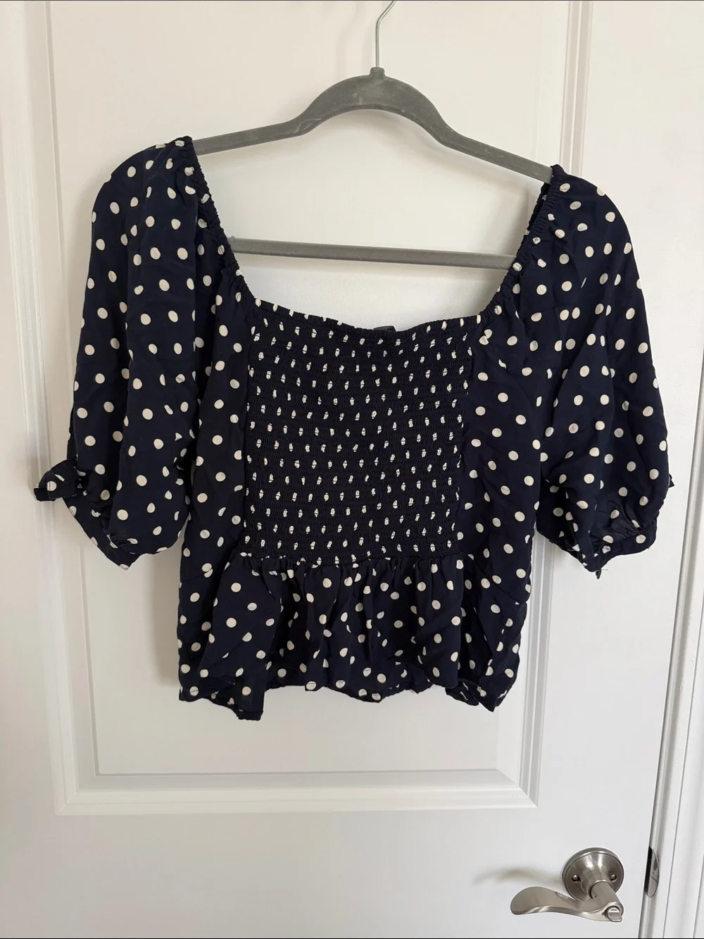 Women's J. Crew Navy Blue Polka Dot Square-Neck Top